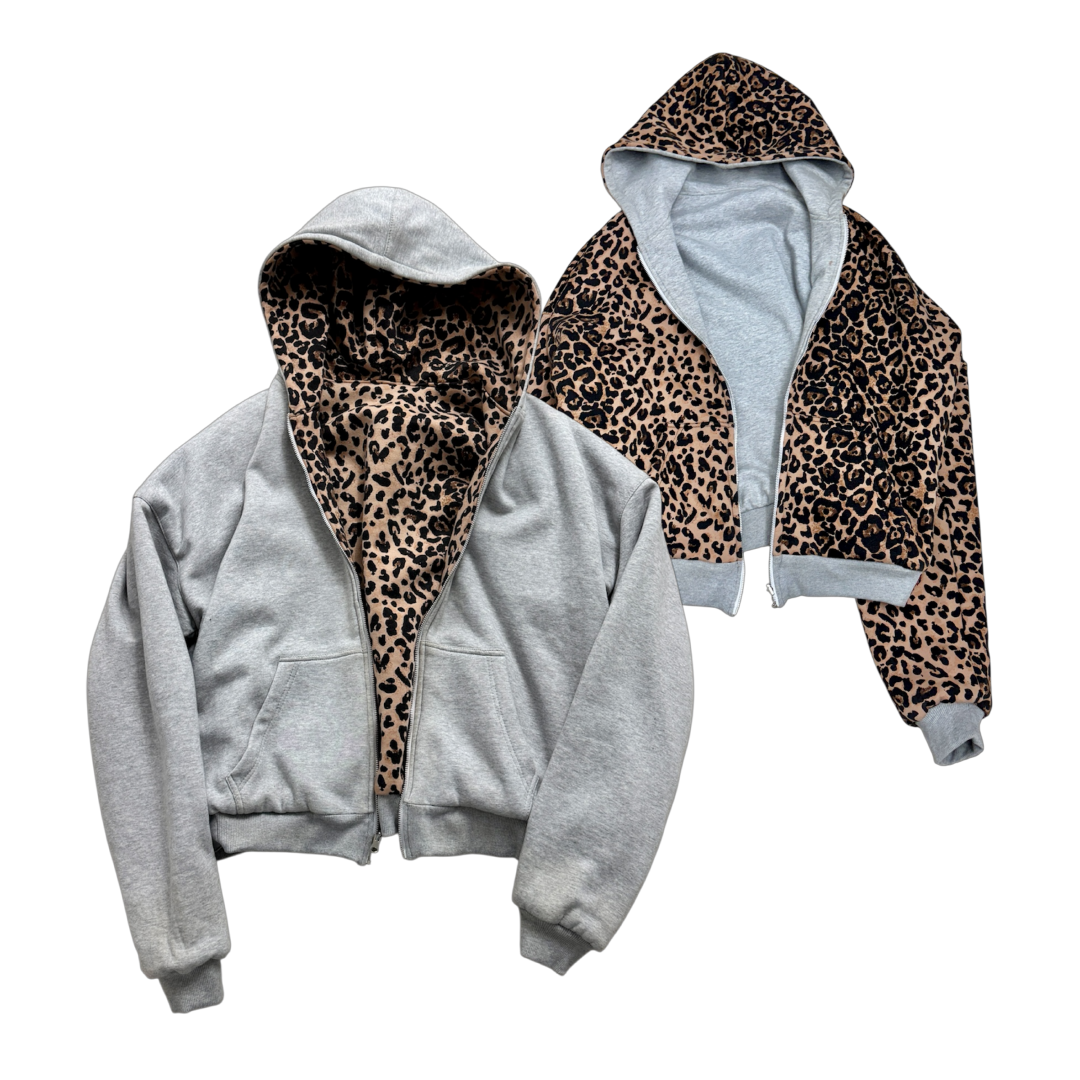 GRAY CHEETAH REVERSIBLE ZIP