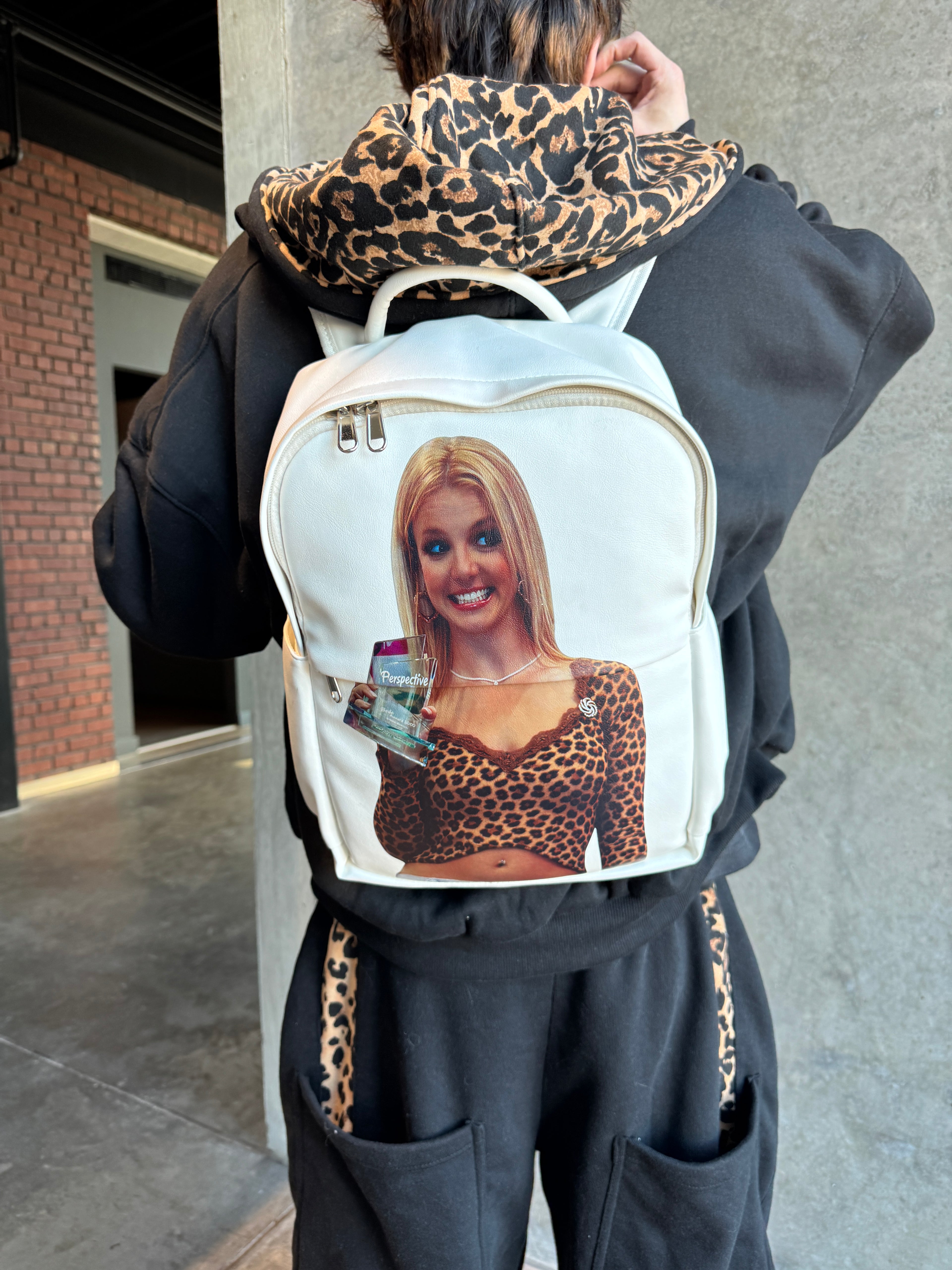 britney spears leather backpack x Loungefly Hit Me Baby One More Time Mini pom zipper charm Vintage Britney Spears Backpack 2000