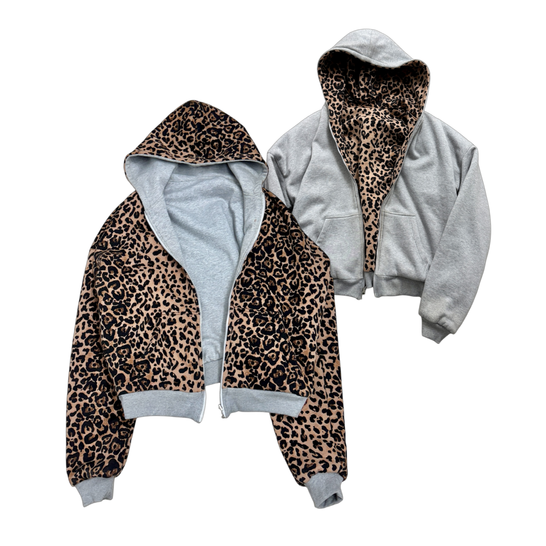 GRAY CHEETAH REVERSIBLE ZIP